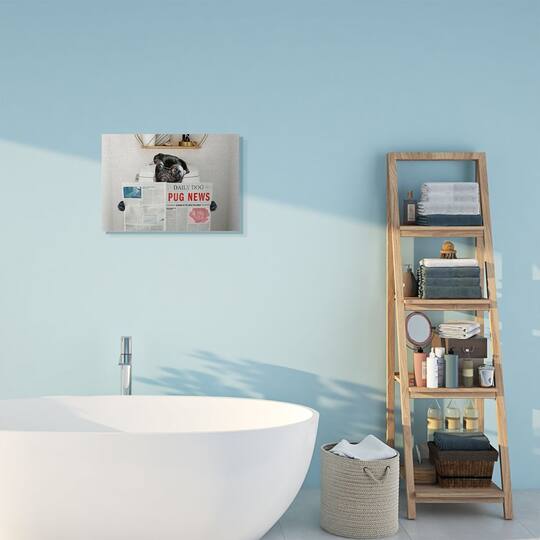 Stupell Industries Bathroom Pug Daily Toilet Briefing Dog Humor Canvas Wall Art